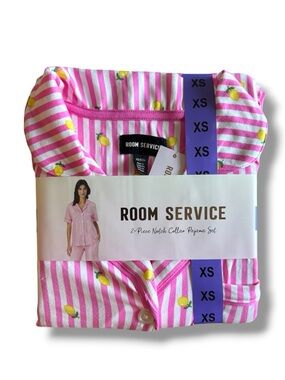 Room Service Pink & White Striped Pajama Set with Lemon Print